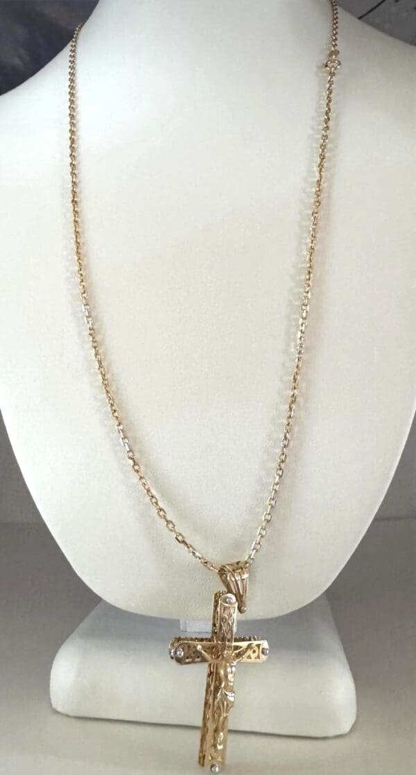 18k Two-Tone Gold Cross Necklace - Image 6