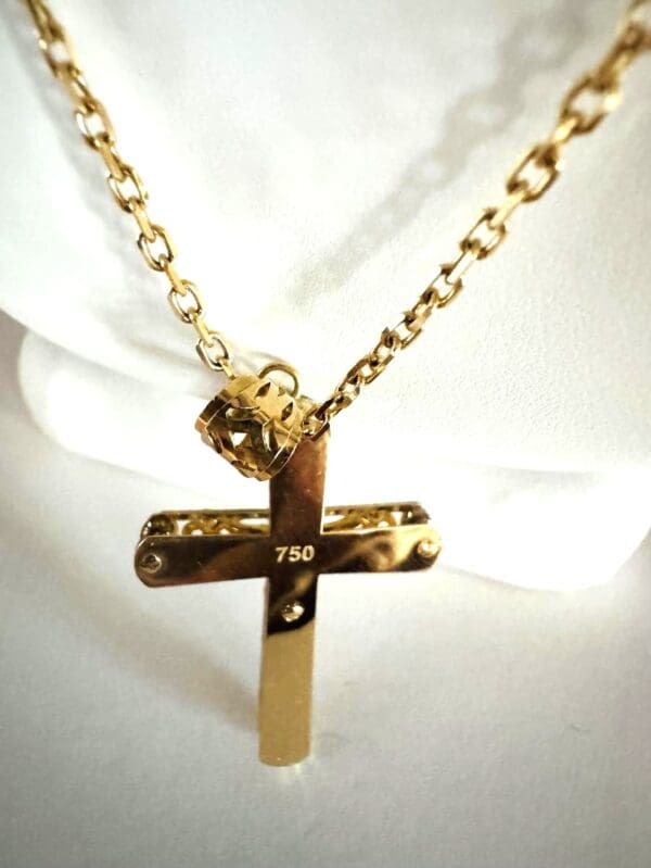 18k Two-Tone Gold Cross Necklace - Image 8