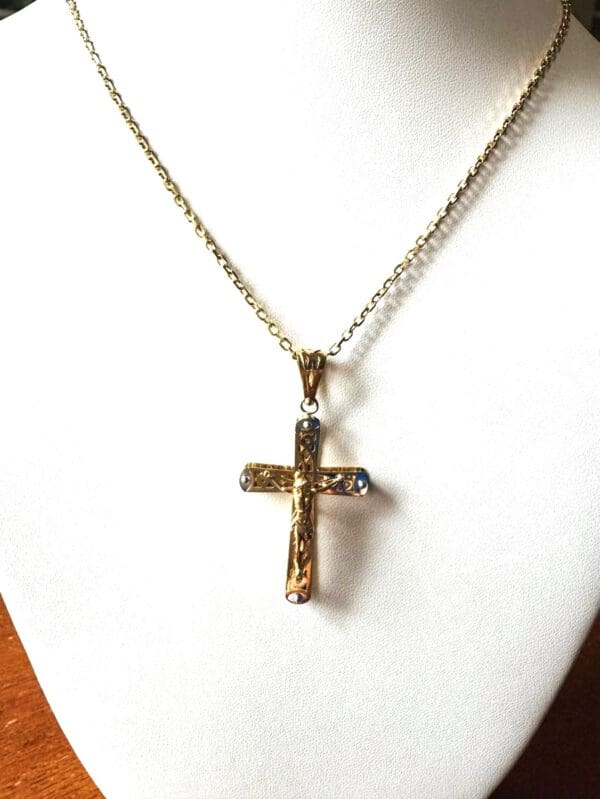 18k Two-Tone Gold Cross Necklace - Image 9