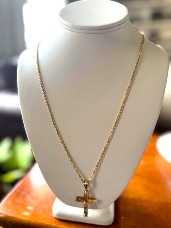 18k Two-Tone Gold Cross Necklace - Image 11