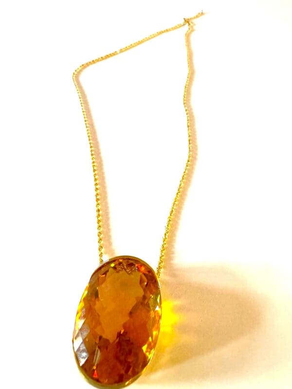 18k Yellow-Gold Huge Citrine Necklace 22"L - Image 2