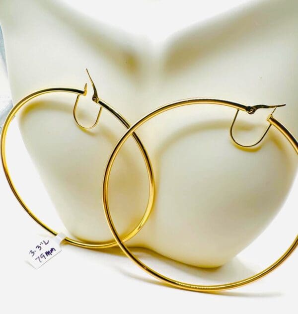 18k Yellow-Gold 79mm Huge Circle Earrings - Image 7