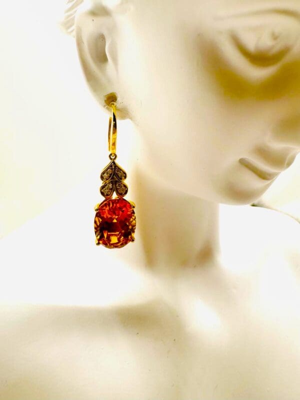 18k Yellow-Gold Citrine Diamond Earrings - Image 2