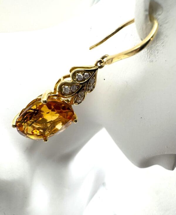 18k Yellow-Gold Citrine Diamond Earrings - Image 3