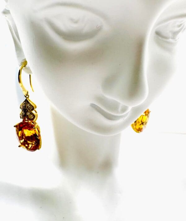 18k Yellow-Gold Citrine Diamond Earrings - Image 5