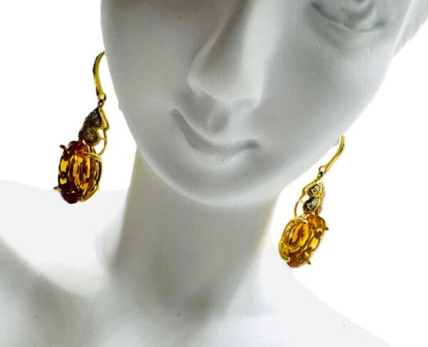 18k Yellow-Gold Citrine Diamond Earrings - Image 6