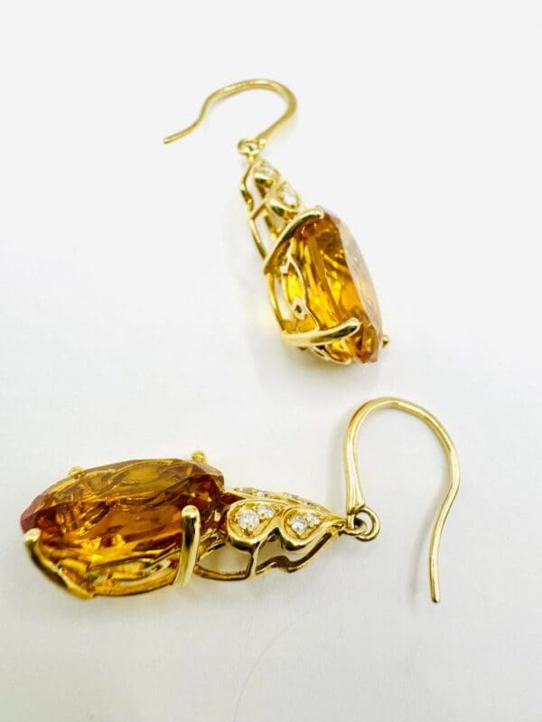 18k Yellow-Gold Citrine Diamond Earrings - Image 8