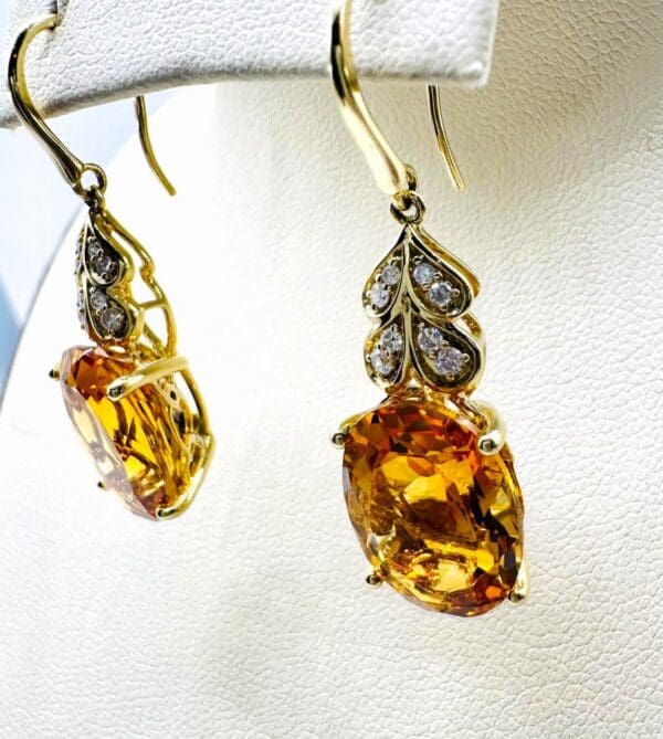 18k Yellow-Gold Citrine Diamond Earrings - Image 9