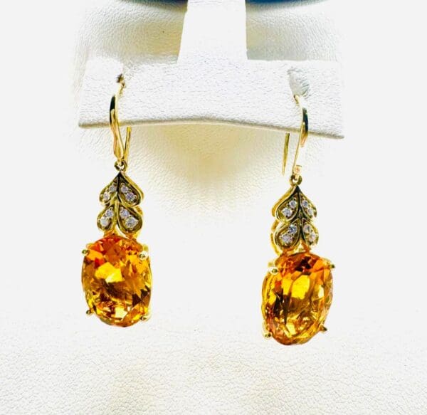 18k Yellow-Gold Citrine Diamond Earrings - Image 10