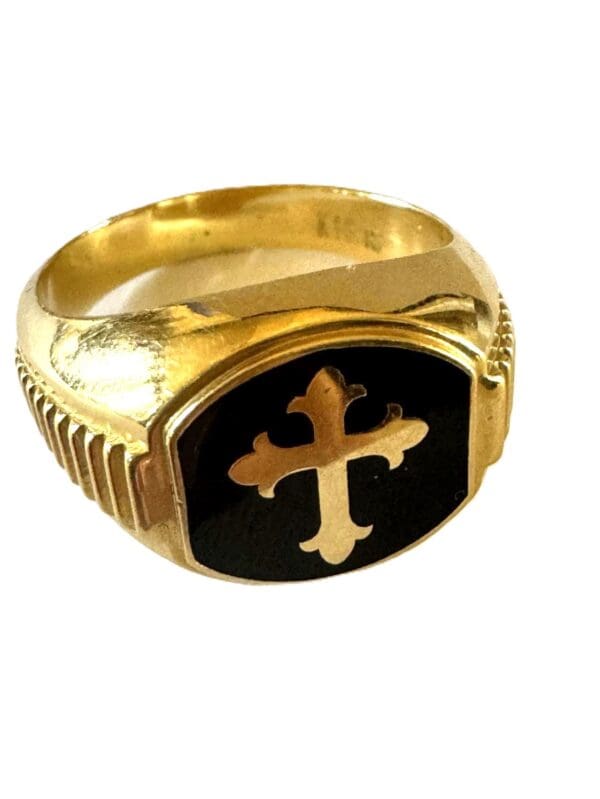 18k Yellow Gold Cross Ring S9 - Image 4