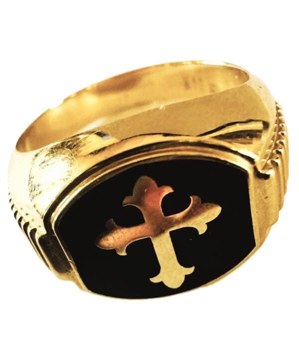 18k Yellow Gold Cross Ring S9 - Image 6