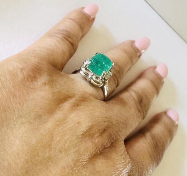 Pt900 Natural Emerald and Natural Diamond Ring S7.5 - Image 2