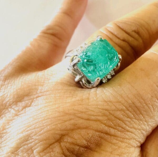 Pt900 Natural Emerald and Natural Diamond Ring S7.5 - Image 3