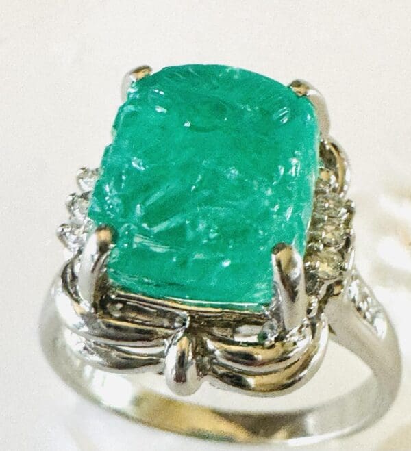 Pt900 Natural Emerald and Natural Diamond Ring S7.5 - Image 11