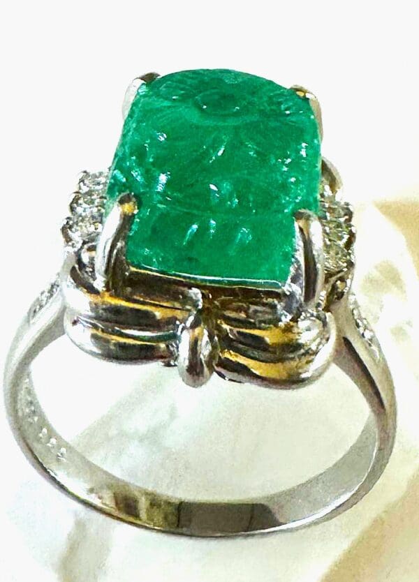 Pt900 Natural Emerald and Natural Diamond Ring S7.5 - Image 12
