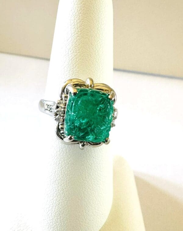 Pt900 Natural Emerald and Natural Diamond Ring S7.5 - Image 4