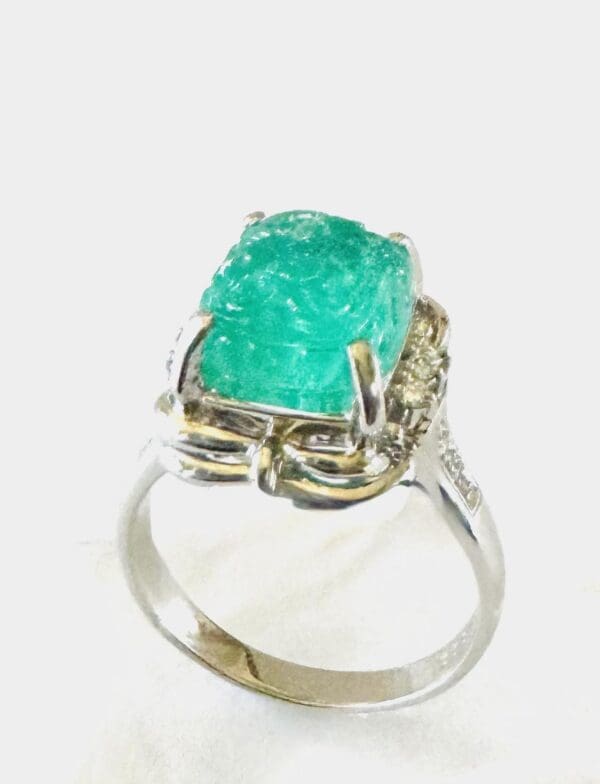 Pt900 Natural Emerald and Natural Diamond Ring S7.5 - Image 6