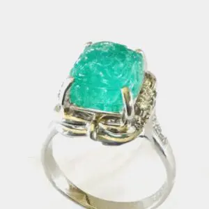 Pt900 Natural Emerald and Natural Diamond Ring S7.5