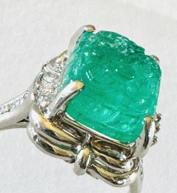 Pt900 Natural Emerald and Natural Diamond Ring S7.5 - Image 7