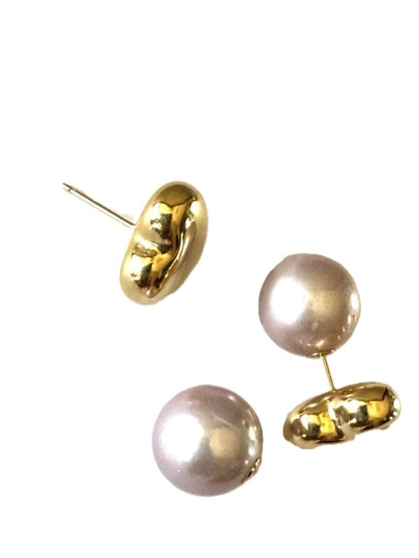 18k Gold Heart and Authentic Pearls Earrings - Image 3