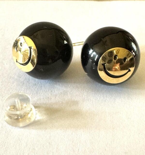 18k Gold And Onyx Smiley Earrings - Image 2