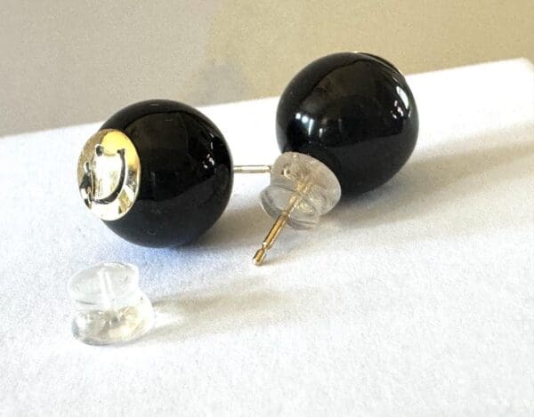 18k Gold And Onyx Smiley Earrings - Image 3