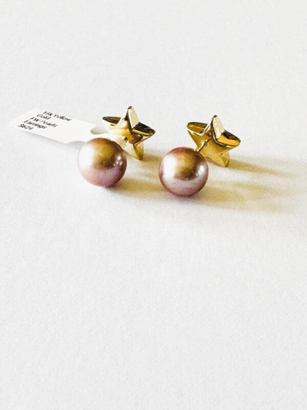 18k Gold Star and Authentic Pearl Earrings - Image 3