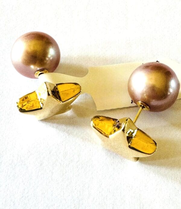 18k Gold Star and Authentic Pearl Earrings - Image 6
