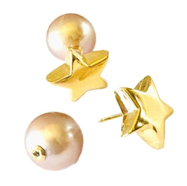 18k Gold Star and Authentic Pearl Earrings - Image 9