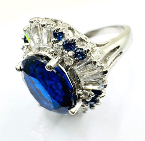 925 Sterling Silver Natural White & Blue Sapphire Ring - Image 2