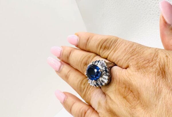 925 Sterling Silver Natural White & Blue Sapphire Ring - Image 11