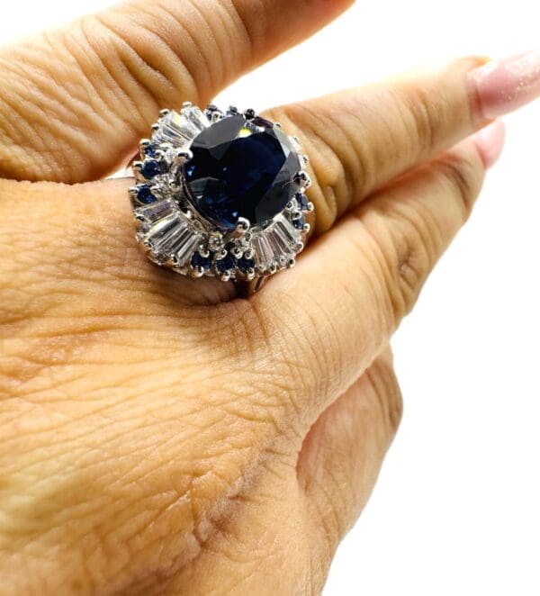 925 Sterling Silver Natural White & Blue Sapphire Ring - Image 13