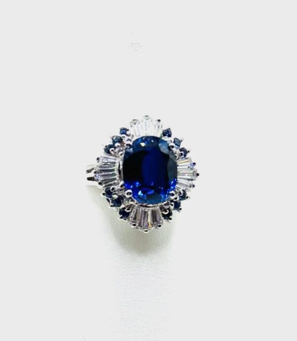 925 Sterling Silver Natural White & Blue Sapphire Ring - Image 14