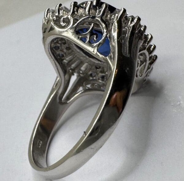 925 Sterling Silver Natural White & Blue Sapphire Ring - Image 18