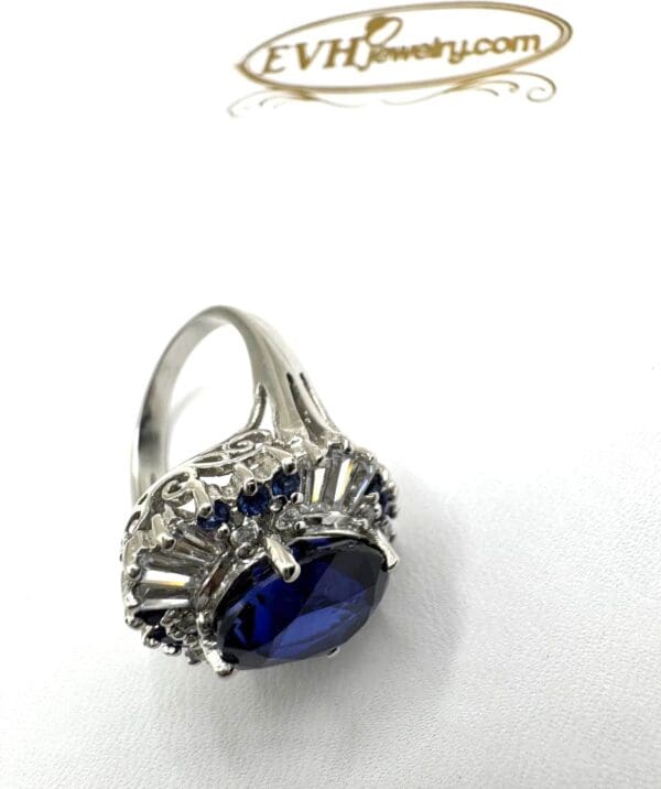 925 Sterling Silver Natural White & Blue Sapphire Ring - Image 3