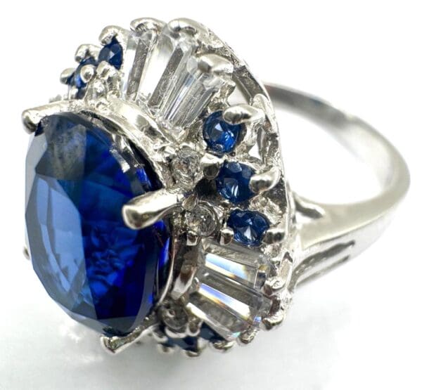 925 Sterling Silver Natural White & Blue Sapphire Ring - Image 21
