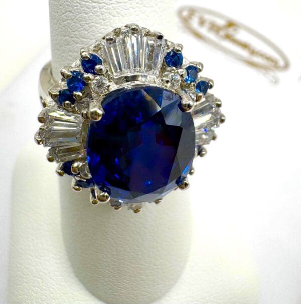 925 Sterling Silver Natural White & Blue Sapphire Ring - Image 4