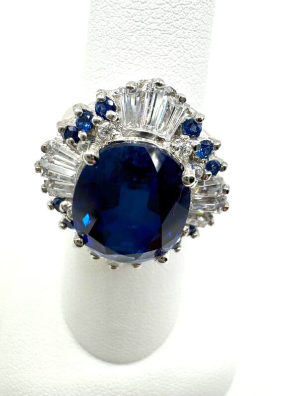 925 Sterling Silver Natural White & Blue Sapphire Ring - Image 6