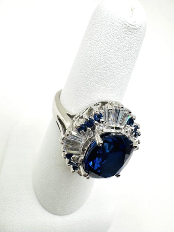 925 Sterling Silver Natural White & Blue Sapphire Ring - Image 7
