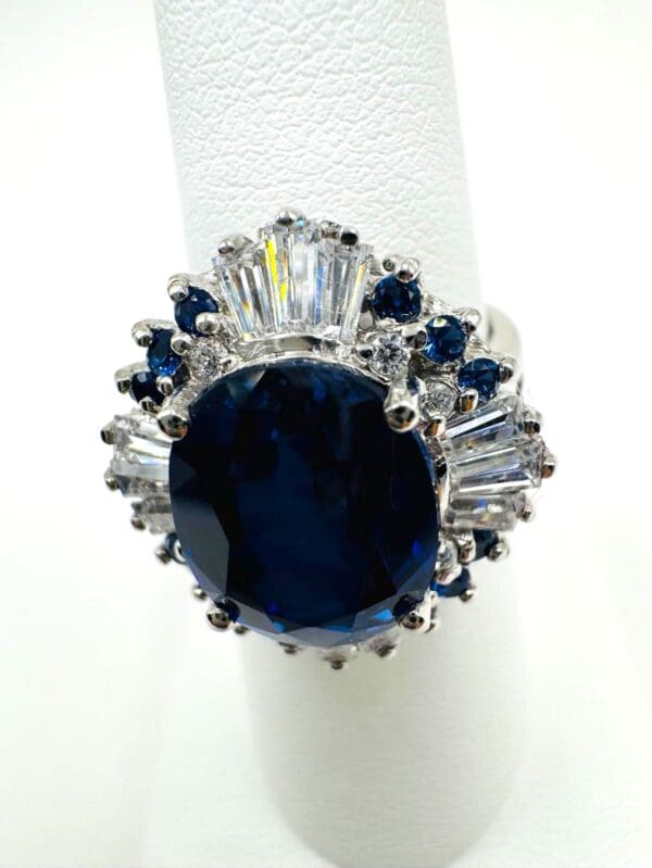 925 Sterling Silver Natural White & Blue Sapphire Ring - Image 9