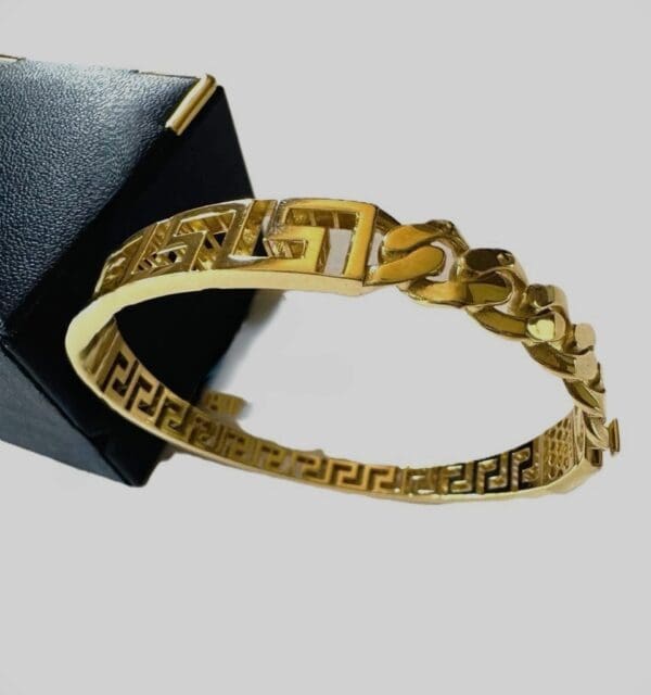 18k Designer-Inspired Greek Key Bangle S7 - Image 12