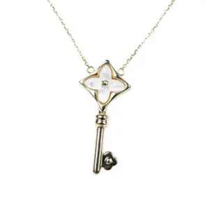 18k Yellow -Gold White Key Pendant Necklace 18" L