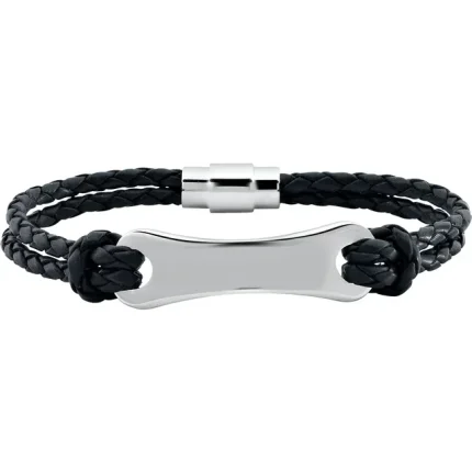 Stainless Steel 3 mm Black Leather 8" Bracelet