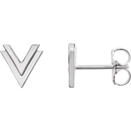 14K White 8 mm Double V Earrings