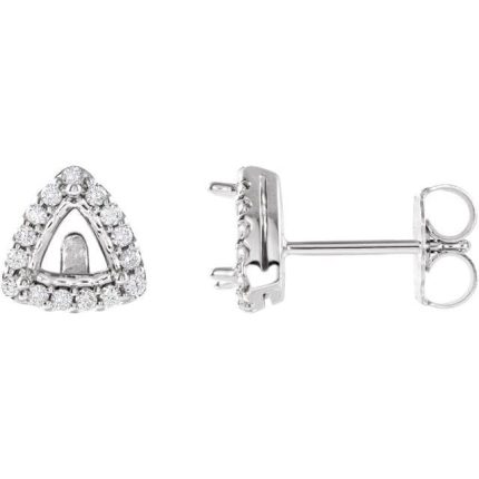 14K White 5 mm Trillion 3-Prong Halo-Style Earring Mounting