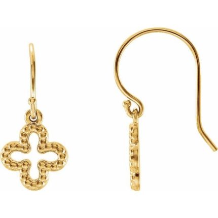 14K Yellow Beaded Clover Earrings
