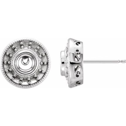 14K White 4 mm Round Bezel-Set Halo-Style Earring Mounting
