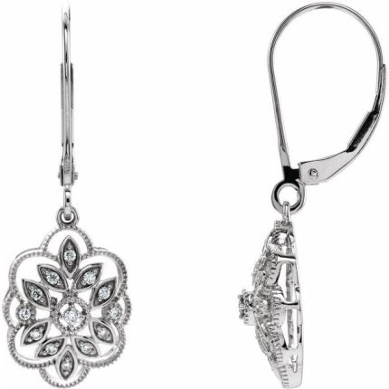 14K White 1/6 CTW Natural Diamond Granulated Filigree Earrings