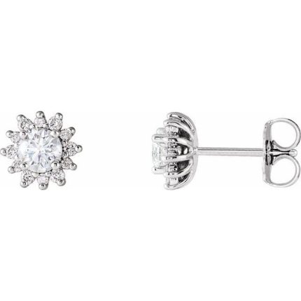 14K White 4.1 mm Round 1/6 CTW Natural Diamond Semi-Set Halo-Style Earrings
