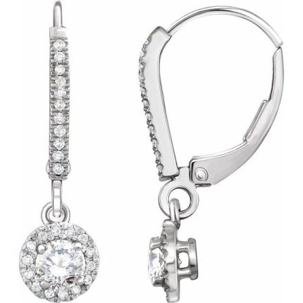 14K White 5/8 CTW Natural Diamond Halo-Style Lever Back Earrings